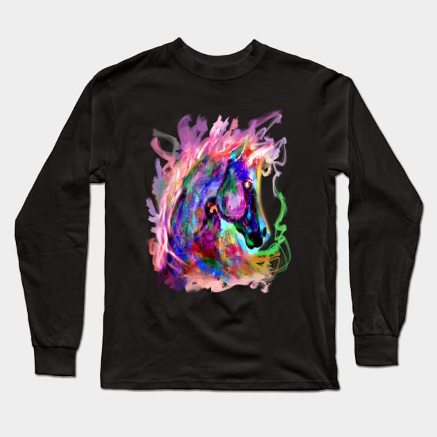 Colorful Rainbow Tribal Festival Horse Head Print Shirt Long Sleeve T-Shirt by starchildsdesigns